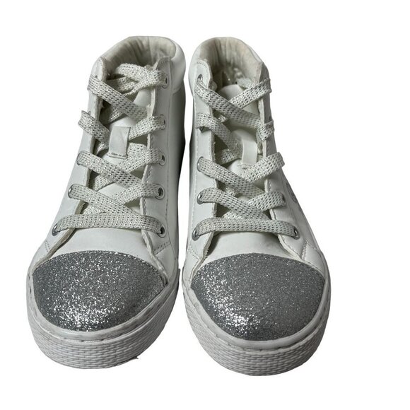 GIRLS Glitter Doodle Hi Top Sneaker Shoes White Girls Size 2 - Picture 2 of 9